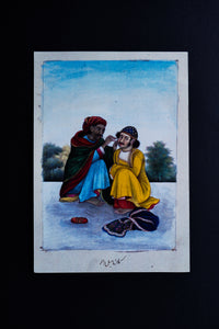 Daak Art Print - An Ear-Cleaner Attending to a Man's Ear by Unnamed Delhi Painter