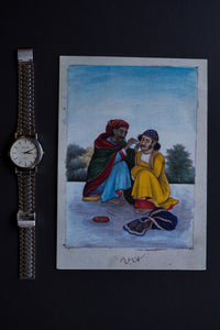 Daak Art Print - An Ear-Cleaner Attending to a Man's Ear by Unnamed Delhi Painter