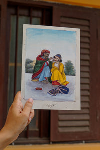 Daak Art Print - An Ear-Cleaner Attending to a Man's Ear by Unnamed Delhi Painter