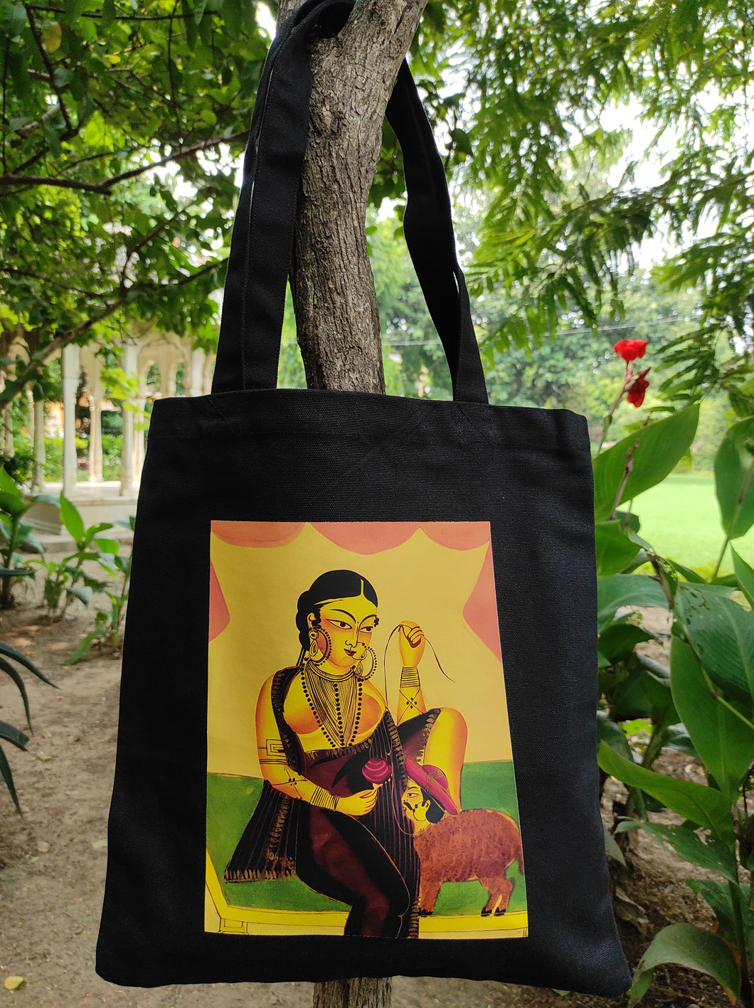 Kalighat Tote Bag - Courtesan and Her Admirer OR Men Are Sheep
