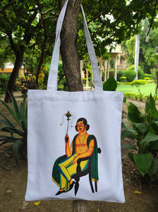 Kalighat Tote Bag - Man Smoking a Margila Pipe OR Babu Living His Best Life