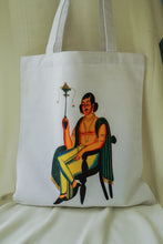 Load image into Gallery viewer, Kalighat Tote Bag - Man Smoking a Margila Pipe OR Babu Living His Best Life
