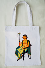 Load image into Gallery viewer, Kalighat Tote Bag - Man Smoking a Margila Pipe OR Babu Living His Best Life
