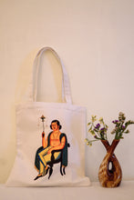 Load image into Gallery viewer, Kalighat Tote Bag - Man Smoking a Margila Pipe OR Babu Living His Best Life
