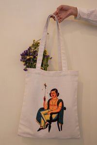 Kalighat Tote Bag - Man Smoking a Margila Pipe OR Babu Living His Best Life