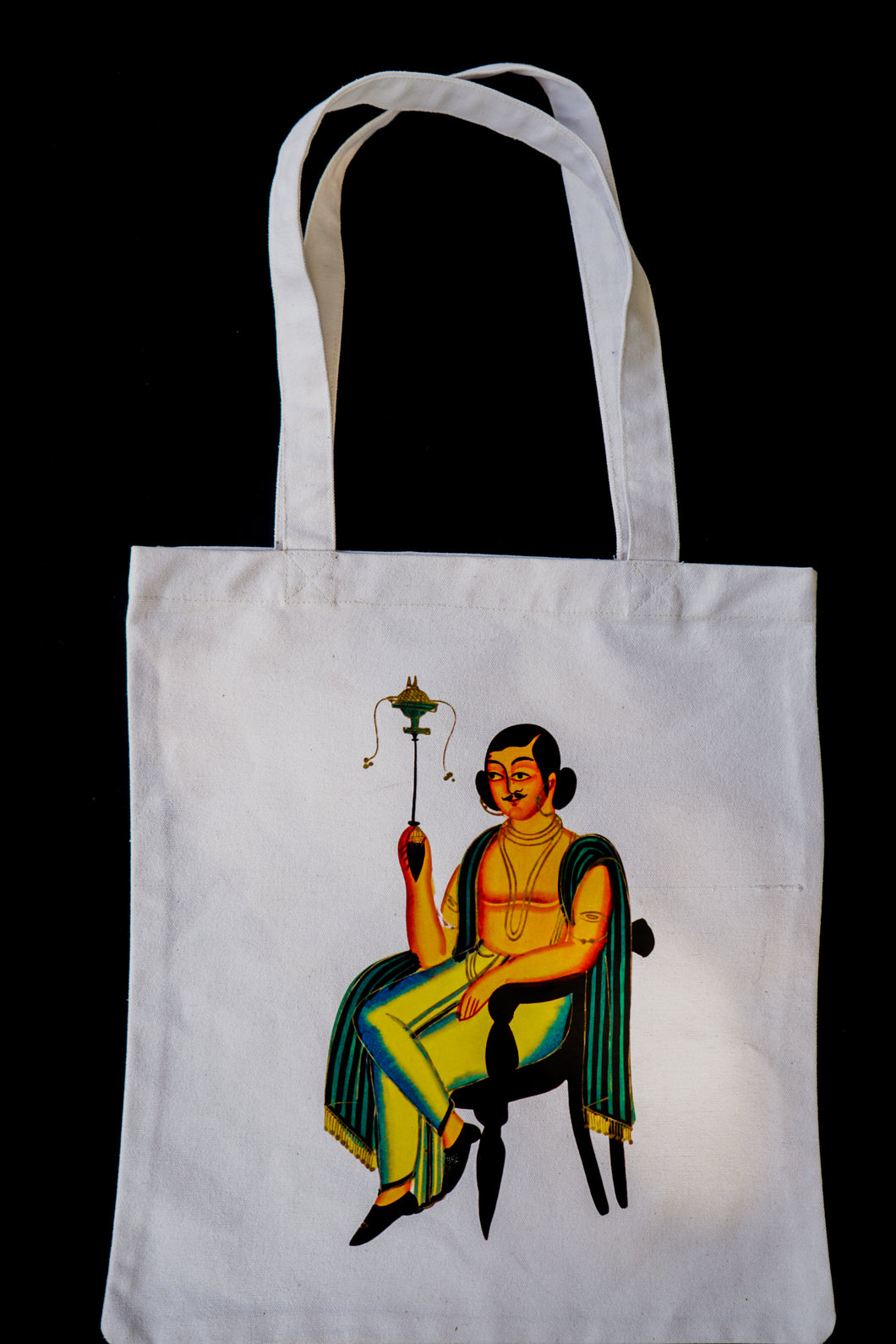 Kalighat Tote Bag - Man Smoking a Margila Pipe OR Babu Living His Best Life