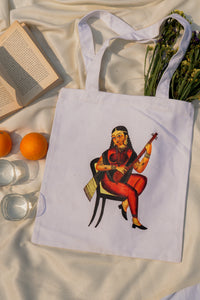 Kalighat Tote Bag - Courtesan Playing Sitar OR Lady and Her Beats