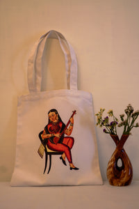 Kalighat Tote Bag - Courtesan Playing Sitar OR Lady and Her Beats